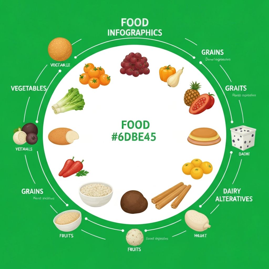 Infografika przedstawiająca grupy produktów i składniki odżywcze